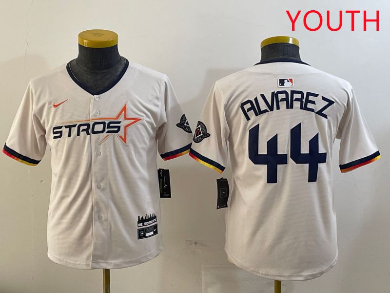 Youth Houston Astros #44 Alvarez Cream Three generations Joint Name 2025 Nike MLB Jersey style 411->youth mlb jersey->Youth Jersey
